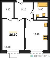 Планировка однокомнатной(квартира) площадью 36.6 квадратных метров в “ЖК Видный берег 2”