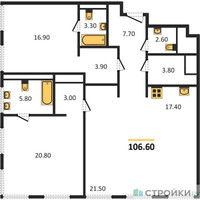 Планировка двухкомнатной(квартира) площадью 110.2 квадратных метров в “Роскошный квартал Life Time”