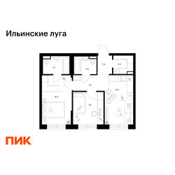 Планировка двухкомнатной(квартира) площадью 53.1 квадратных метров в ЖК “ЖК Ильинские луга”