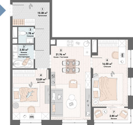 Планировка двухкомнатной(квартира) площадью 69.4 квадратных метров в ЖК “ЖК Триумф (Пушкино)”