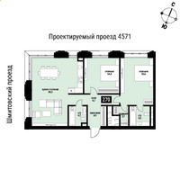 Планировка двухкомнатной(квартира) площадью 93.3 квадратных метров в “ЖК Шелепиха (Cosmopolit)”