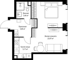 Планировка однокомнатной(квартира) площадью 38.34 квадратных метров в “Мультиквартал СИТИДЗЕН”