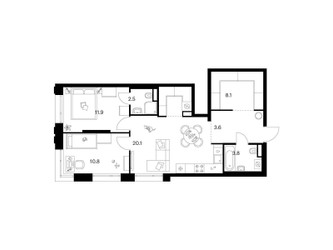 Планировка двухкомнатной(квартира) площадью 67.7 квадратных метров в ЖК “ЖК Москворечье”