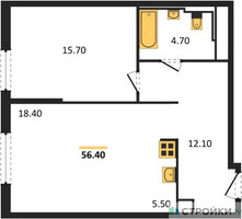 Планировка однокомнатной(квартира) площадью 56.41 квадратных метров в “ЖК Sky Sputnik (Скай Спутник)”