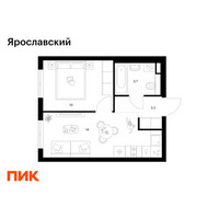 Планировка однокомнатной(квартира) площадью 30.9 квадратных метров в “ЖК Ярославский”