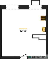 Планировка однокомнатной(апартаменты) площадью 30.8 квадратных метров в ЖК “ЖК Легендарный квартал на Ботаническом саду”