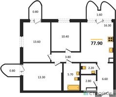 Планировка трехкомнатной(квартира) площадью 77.9 квадратных метров в “ЖК Союз (СВАО)”