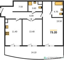 Планировка двухкомнатной(квартира) площадью 73.2 квадратных метров в “ЖК Sydney City (Сидней Сити)”