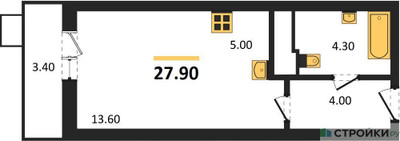 Планировка студии(квартира) площадью 27.9 квадратных метров в ЖК “ЖК Пироговская Ривьера”