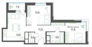 Планировка двухкомнатной(квартира) площадью 55.9 квадратных метров в “ЖК Квартал Новые Котельники”