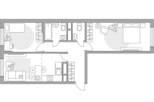Планировка двухкомнатной(квартира) площадью 60.16 квадратных метров в “ЖК Императорские Мытищи”