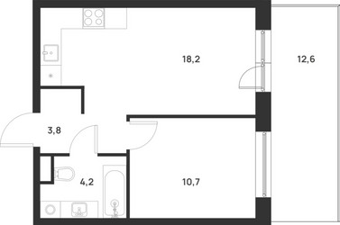 Планировка однокомнатной(квартира) площадью 40.7 квадратных метров в ЖК “ЖК Форевиль”