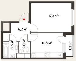 Планировка однокомнатной(квартира) площадью 40.9 квадратных метров в “ЖК Миниполис Восемь кленов”