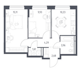 Планировка двухкомнатной(квартира) площадью 47.81 квадратных метров в ЖК “ЖК Богдановский Лес”