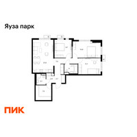 Планировка трехкомнатной(квартира) площадью 85.2 квадратных метров в “ЖК Яуза Парк (Мытищи)”