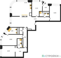Планировка 4+ комнатной(квартира) площадью 166.3 квадратных метров в “ЖК Остров”