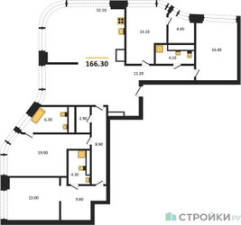 Планировка 4+ комнатной(квартира) площадью 166.3 квадратных метров в ЖК “ЖК Остров”