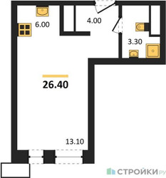 Планировка студии(квартира) площадью 26.4 квадратных метров в ЖК “ЖК Первый Московский”