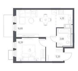 Планировка однокомнатной(квартира) площадью 40.37 квадратных метров в ЖК “ЖК Большое Путилково”