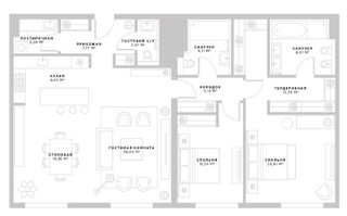 Планировка двухкомнатной(апартаменты) площадью 138.69 квадратных метров в “ЖК Пироговская 14”