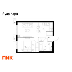 Планировка однокомнатной(квартира) площадью 34.1 квадратных метров в ЖК “ЖК Яуза Парк (Мытищи)”