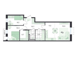 Планировка трехкомнатной(квартира) площадью 66.8 квадратных метров в “ЖК G3 Театральный”