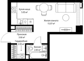 Планировка студии(квартира) площадью 28.7 квадратных метров в “ЖК Веер”