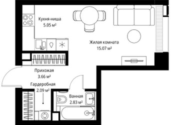 Планировка студии(квартира) площадью 28.7 квадратных метров в ЖК “ЖК Веер”
