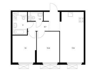 Планировка двухкомнатной(квартира) площадью 50.5 квадратных метров в ЖК “ЖК Матвеевский парк”