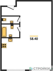 Планировка однокомнатной(апартаменты) площадью 58.4 квадратных метров в ЖК “ЖК Nametkin Tower (Наметкин Тауэр)”