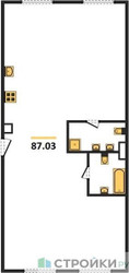 Планировка трехкомнатной(квартира) площадью 87.03 квадратных метров в ЖК “ЖК Дом Достижение”