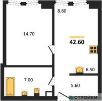 Планировка однокомнатной(квартира) площадью 42.6 квадратных метров в “ЖК Мангазея на Тульской”