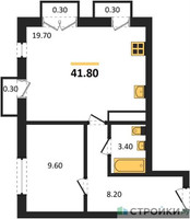Планировка однокомнатной(квартира) площадью 41.8 квадратных метров в “ЖК Южная Долина”