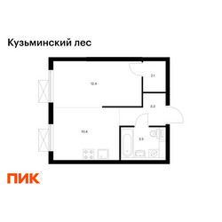 Планировка однокомнатной(квартира) площадью 31.7 квадратных метров в ЖК “ЖК Кузьминский лес”