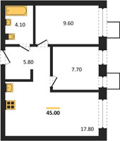 Планировка двухкомнатной(квартира) площадью 45 квадратных метров в “ЖК Никольский квартал Отрада”