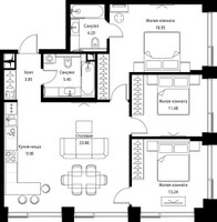 Планировка трехкомнатной(квартира) площадью 90.98 квадратных метров в “ЖК Сити Бэй”