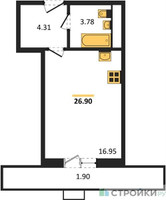 Планировка студии(квартира) площадью 26.9 квадратных метров в “ЖК Радость (Радумля Парк)”