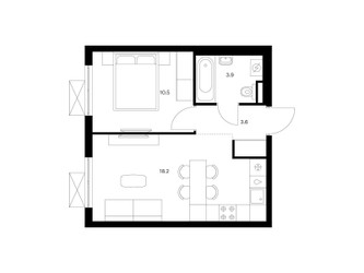 Планировка однокомнатной(квартира) площадью 36.2 квадратных метров в ЖК “ЖК Волжский Парк”