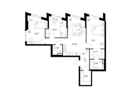 Планировка трехкомнатной(квартира) площадью 84.34 квадратных метров в “ЖК Ильинские луга”