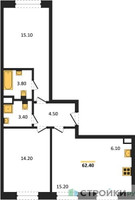 Планировка двухкомнатной(квартира) площадью 62.3 квадратных метров в “Жилые кварталы Белый Град”