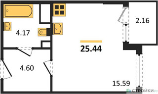 Планировка студии(квартира) площадью 25.44 квадратных метров в “ЖК Светлый мир БиоПолис”
