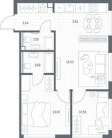 Планировка двухкомнатной(квартира) площадью 61.78 квадратных метров в “ЖК TATE (Тэйт)”