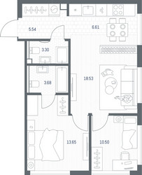 Планировка двухкомнатной(квартира) площадью 61.78 квадратных метров в ЖК “ЖК TATE (Тэйт)”