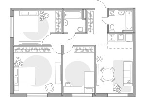 Планировка 4+ комнатной(квартира) площадью 71.49 квадратных метров в “ЖК Аникеевский”