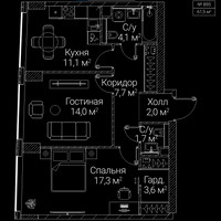 Планировка двухкомнатной(квартира) площадью 61.5 квадратных метров в “ЖК СЕЗАР БУДУЩЕЕ”