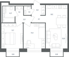 Планировка трехкомнатной(квартира) площадью 58.3 квадратных метров в “ЖК Равновесие”