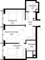 Планировка двухкомнатной(квартира) площадью 59.4 квадратных метров в “ЖК Сити Бэй”