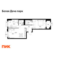 Планировка двухкомнатной(квартира) площадью 64.3 квадратных метров в “ЖК Белая Дача парк”