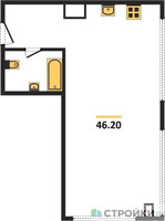 Планировка однокомнатной(апартаменты) площадью 46.2 квадратных метров в “ЖК Nametkin Tower (Наметкин Тауэр)”
