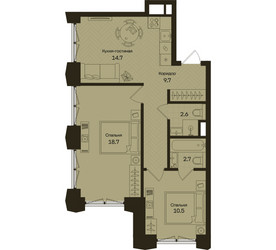 Планировка двухкомнатной(квартира) площадью 58.9 квадратных метров в ЖК “ЖК Дом на Часовой”